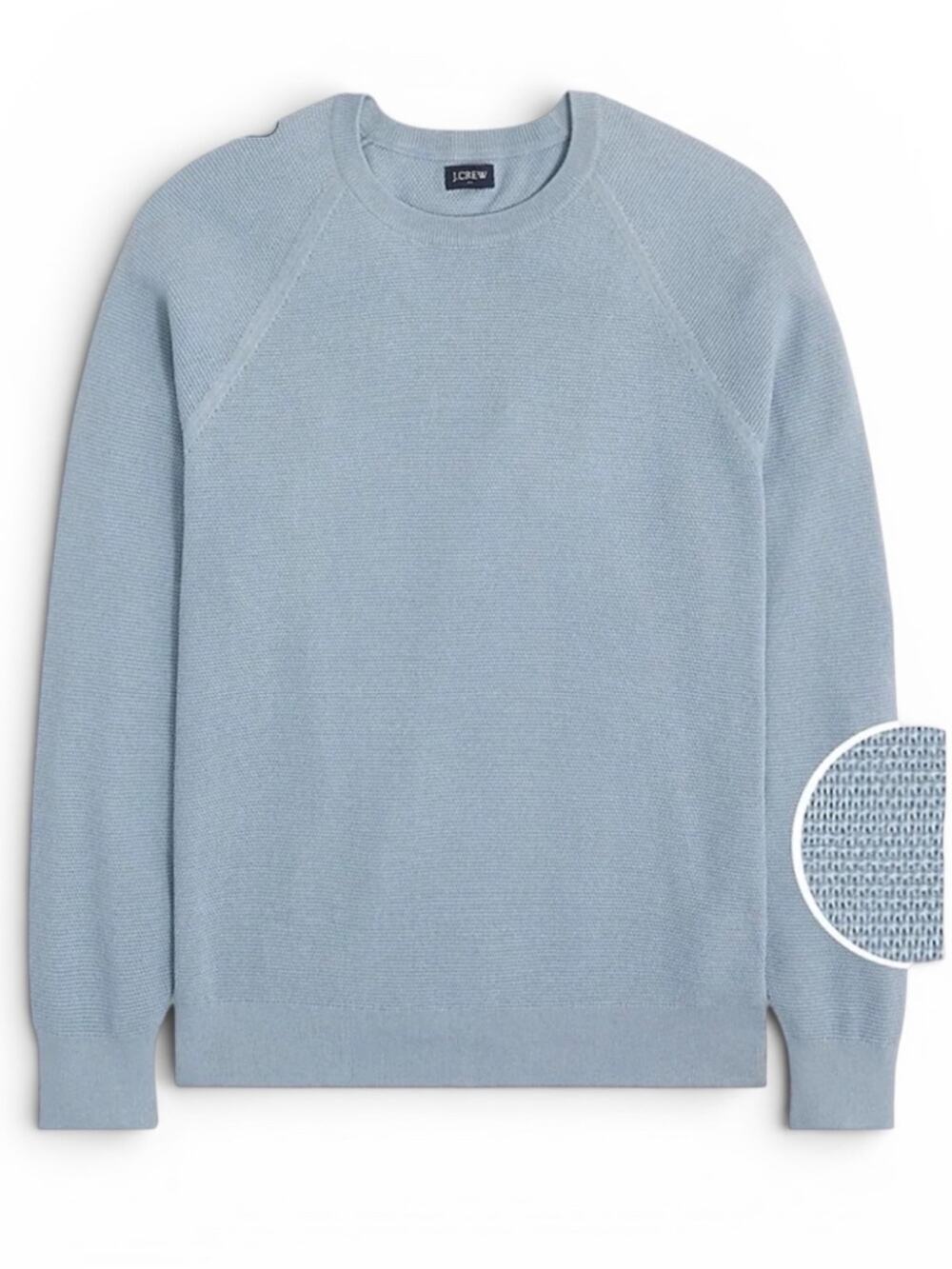 J.Crew Textured Cotton Crewneck Sweater Heather Light Blue NWT Sz Medium Knit